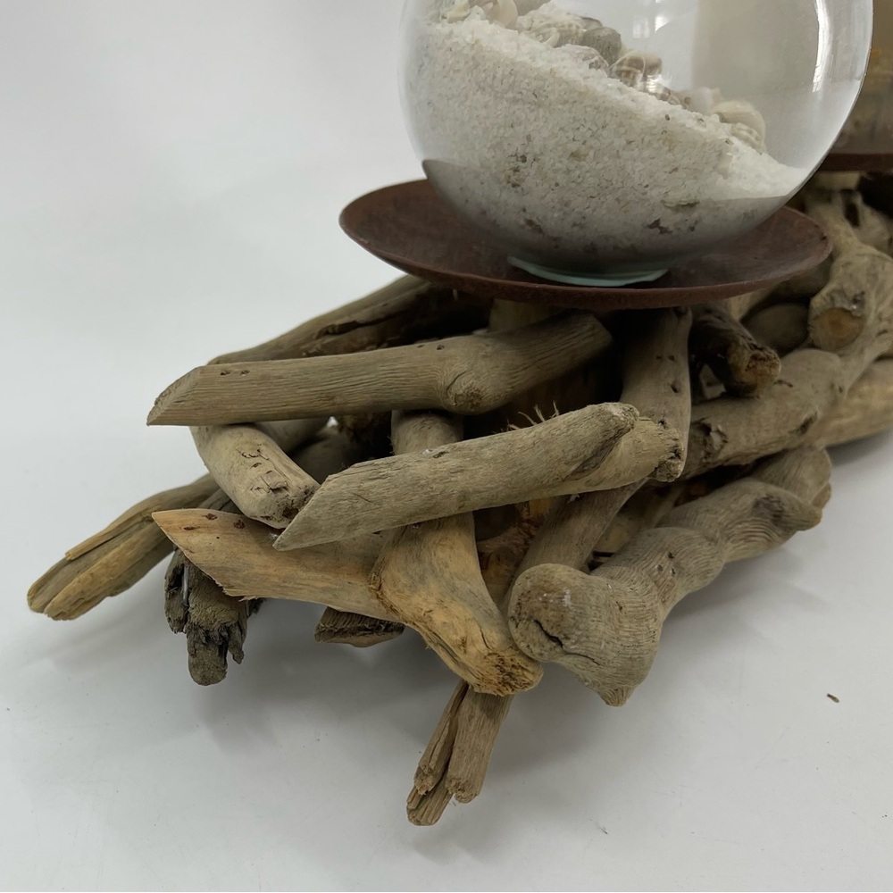 Driftwood Beach Beachy Rustic Seashell 2 Glass Globes 1 Candle 24”x3.5 Decor NWT - Picture 15 of 16